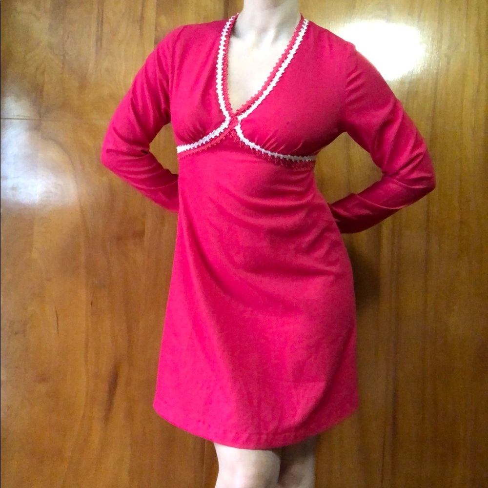 Vintage 1960s Hot Pink Long Sleeve Mini Dress 60s